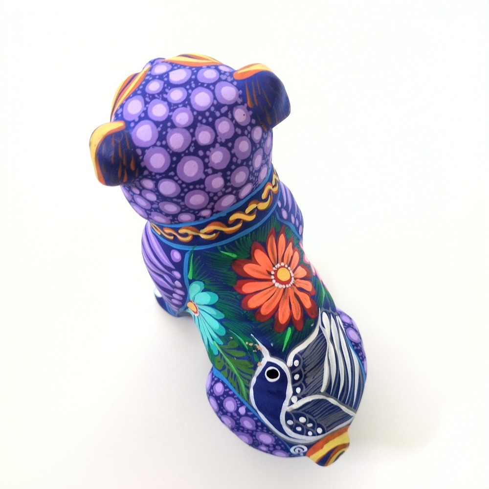 Mexican Folk Art Bulldog Alebrije Style Hand Painted Oaxacan Floral 8" VTG Decor - Picture 7 of 9